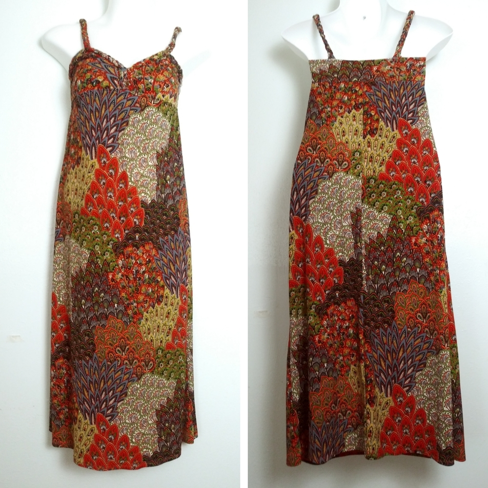 Moa (' Moa Maxi Dress Size S Orange Gold Peacock Inspired Bohemia Braided Strap
